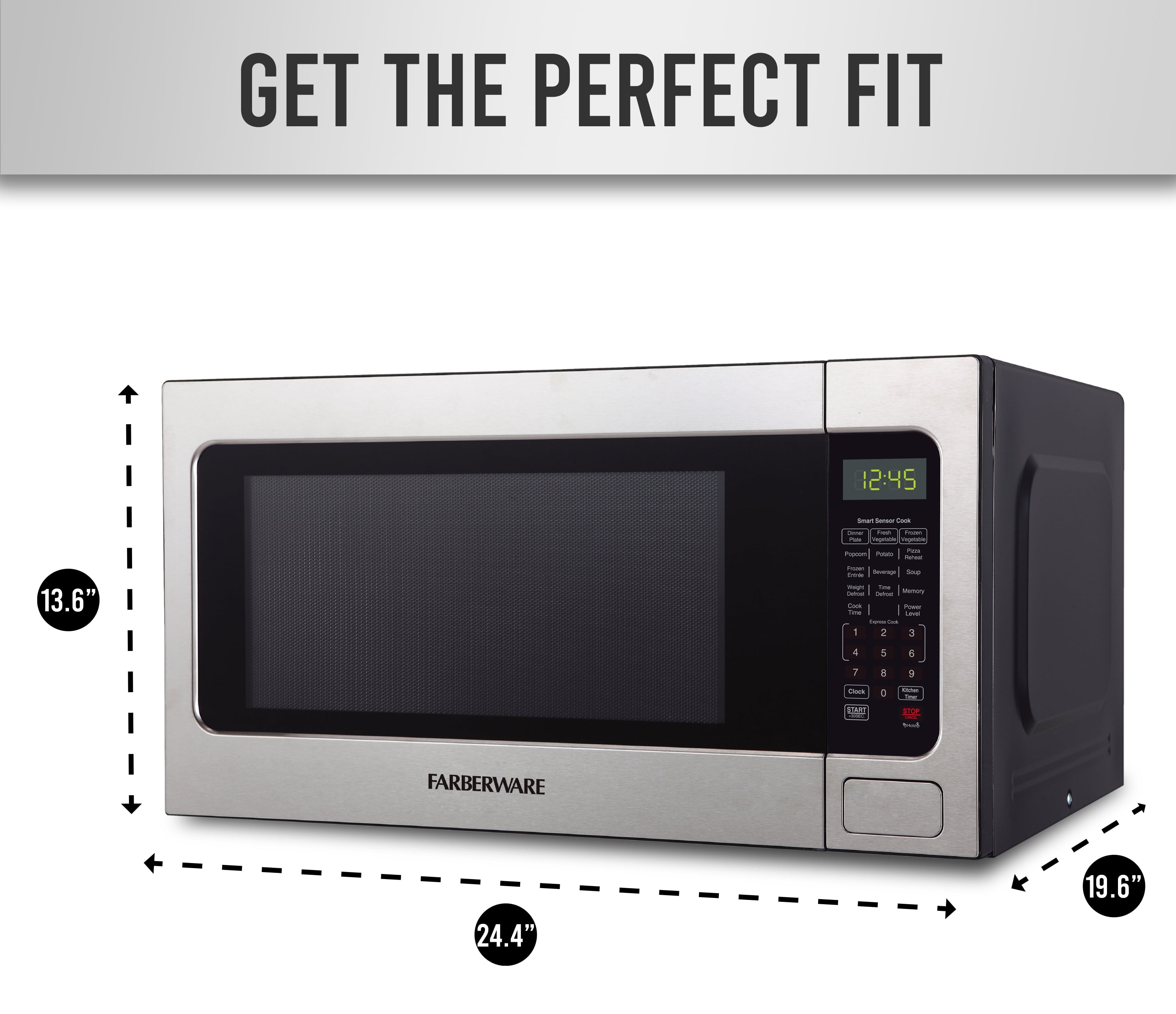 Farberware 2.2 cu ft Microwave Oven, 1200W Compact Microwave Oven with LED Display, Stainless Steel