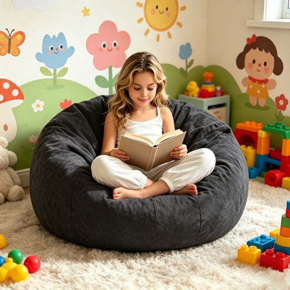 4FT Dark Gray Oversized Bean Bag Chair, Washable Cover Memory Foam Lazy Sofa for Living Room Bedroom Adults