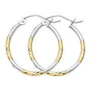 TGDJ 14K Yellow White Gold Diamond Cut Hoop Earrings (Diameter - 20 MM)