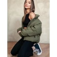 thumbnail image 4 of Women'S Winter Cropped Puffer Jacket Coat Short Warm Quilted Jacket Green XS, 4 of 6