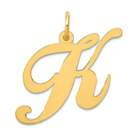 10k Solid Yellow Gold Large Fancy Script Letter K Initial Charm Pendant Necklace for Women