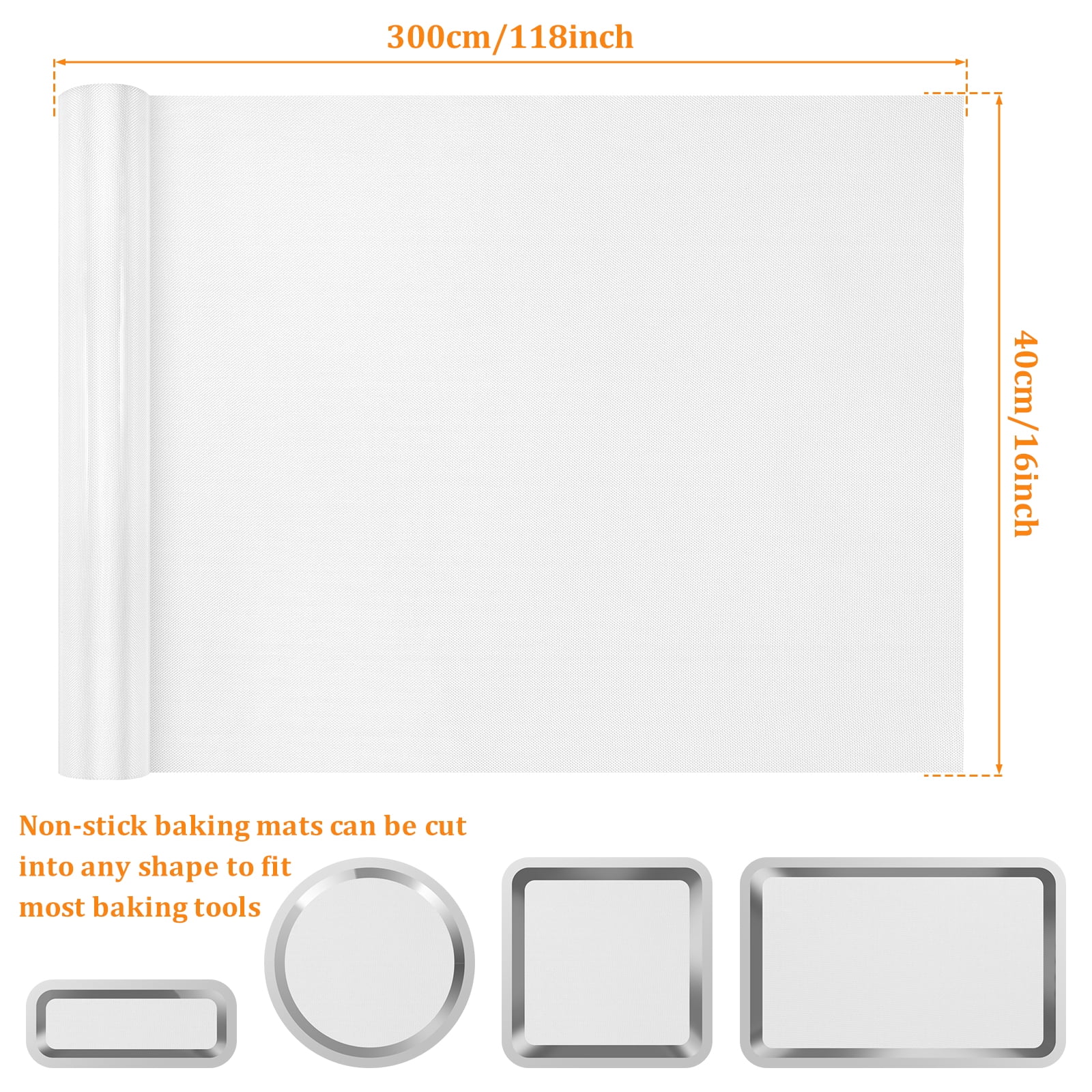 Vensio -16 Inch x 10ft Silicone Baking Mat Roll, Heat Resistant Non-Stick Pastry and Dough Rolling Mat for Kitchen Countertops, Reusable Cut-to-Size Oven Mat White