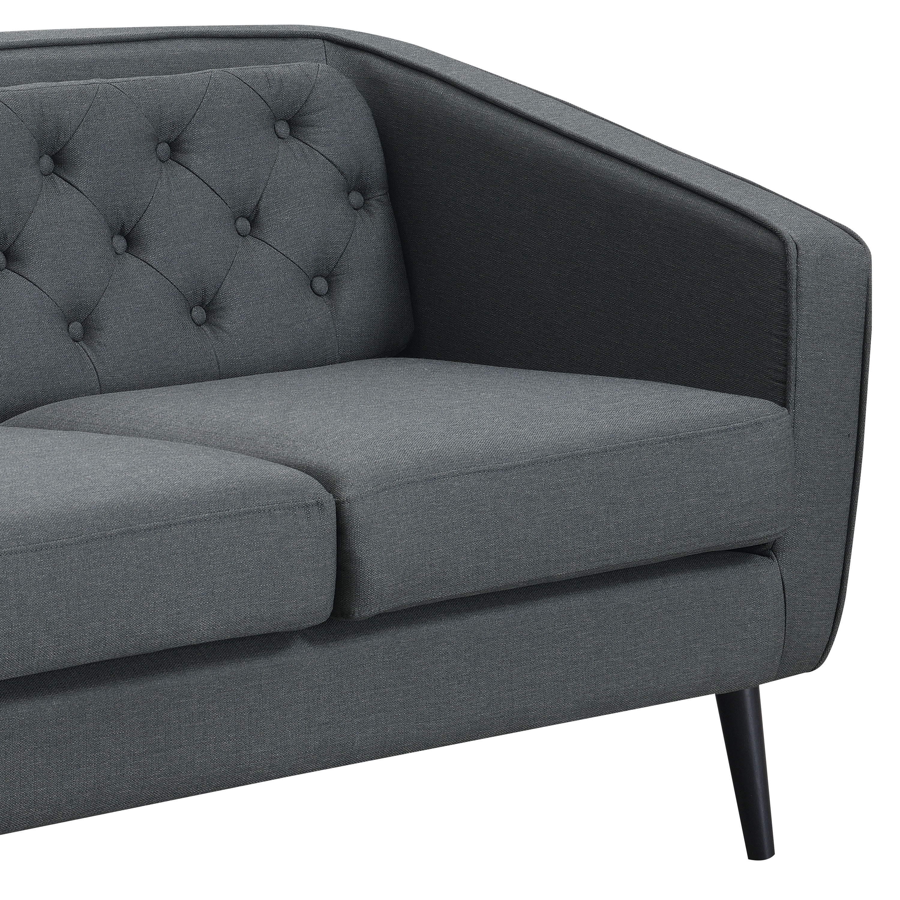 AC Pacific Mid-Century Modern Grey Polyester Tufted Tuxedo Arm Loveseat