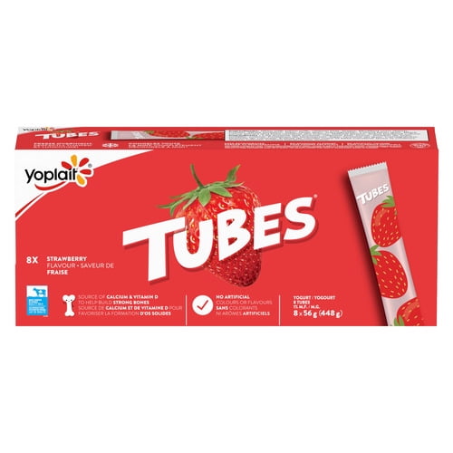 Yoplait 1% Tubes de Yogourt, Saveur Fraises, Yogourt pour Enfants, 8 x 56 g 8 x 56 g
