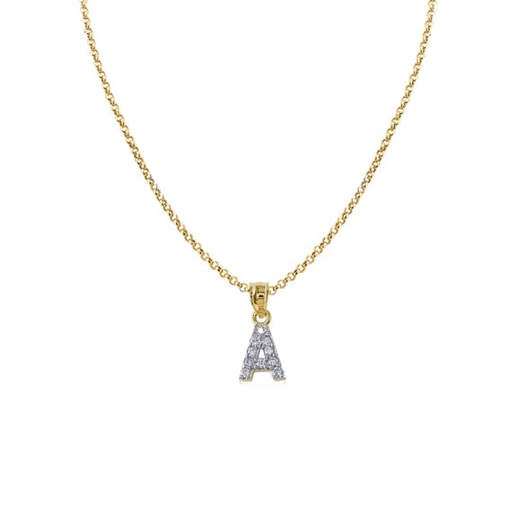 Genuine 14k Yellow Gold 0.59" Cubic Zirconia CZ Initial Letter A Pendant Necklace 16", 18", 20", 22" Trendy Charm Initial Necklaces for Women