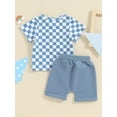 thumbnail image 4 of Biezeib Baby Shorts Set, Short Sleeve Crew Neck Plaid T-shirt with Shorts 2-piece Outfit, 4 of 9