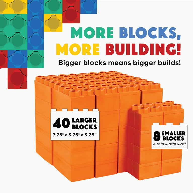 Jumbo Building Blocks Orange 48 pc Set for Kids Ages 3-8 for