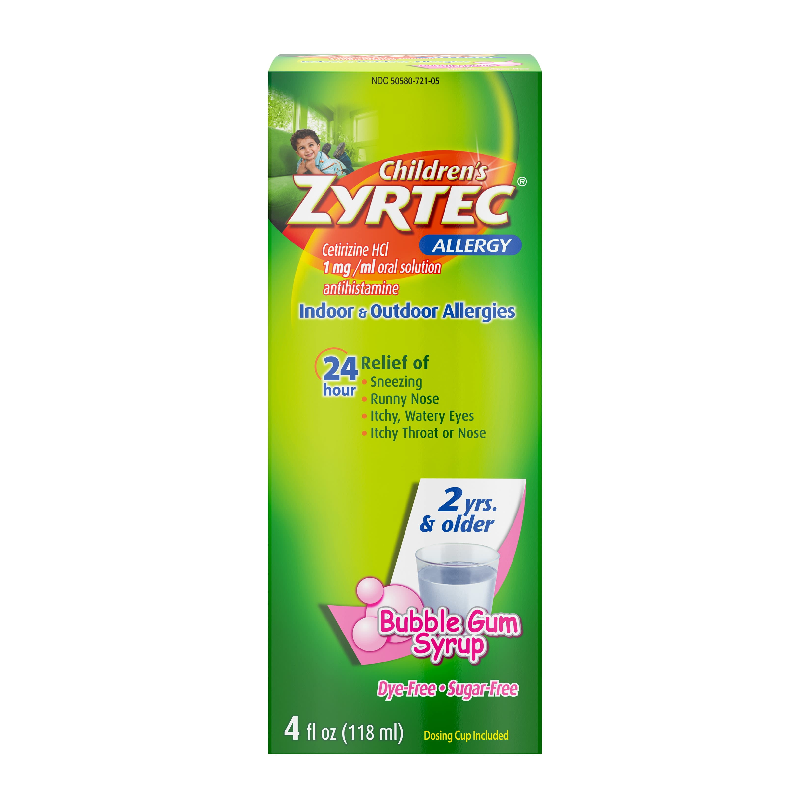 Zyrtec 24 Hr Children's Allergy Relief Syrup, Bubble Gum, 4 fl. Oz
