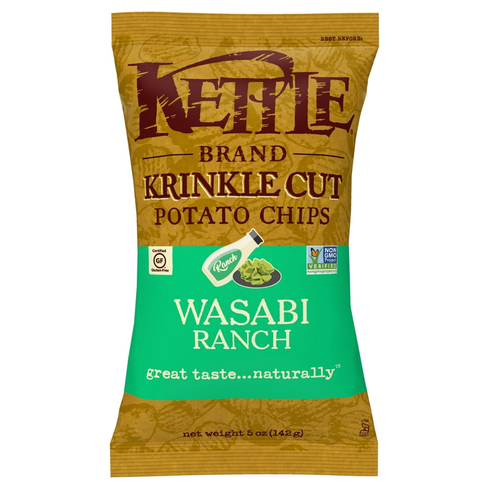 Kettle Brand Potato Chips, Krinkle Cut Wasabi Ranch Kettle Chips, 5 Oz