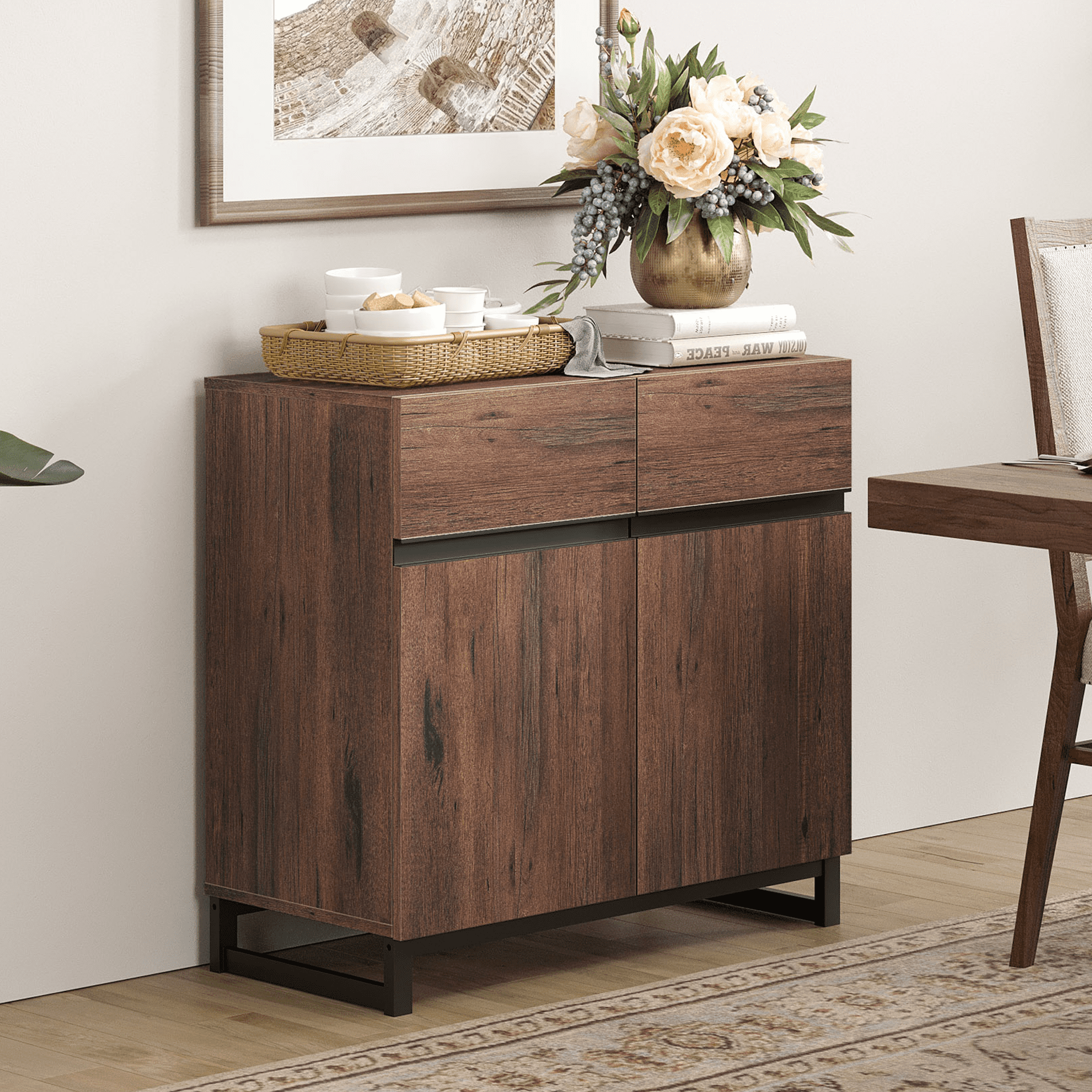 WAMPAT 3-In-1 Modern Sideboard Buffet Cabinet With 3 Drawers And Adjustable Shelves, Coffee Bar And Storage Cabinet For Living Room And Kitchen