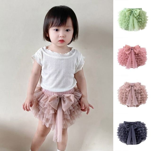 Robe Fille Été Pompon Robe Unie Nœud Jupe Fesses Robes pour Filles Rose 6-12 Mois