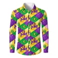 thumbnail image 3 of Fgvctg Mardi Gras Button Up Shirt Men Button Down Cotton Carnival Party Long Sleeve Shirts Fashion Collared Blouses Mask Print Oversized Business Casual Outfits Gold 2XL, 3 of 5