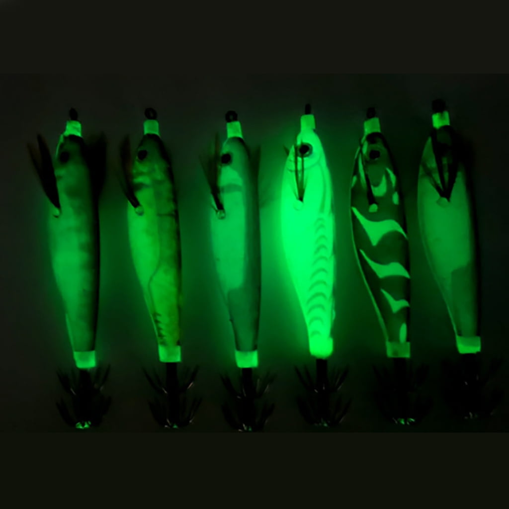 14Pcs Cuttlefish Hook Fishing Lures Shrimp Lures Baits Squid Jig 9g Glow Jig Hook Fluorescent Squid Jig Hard Baits