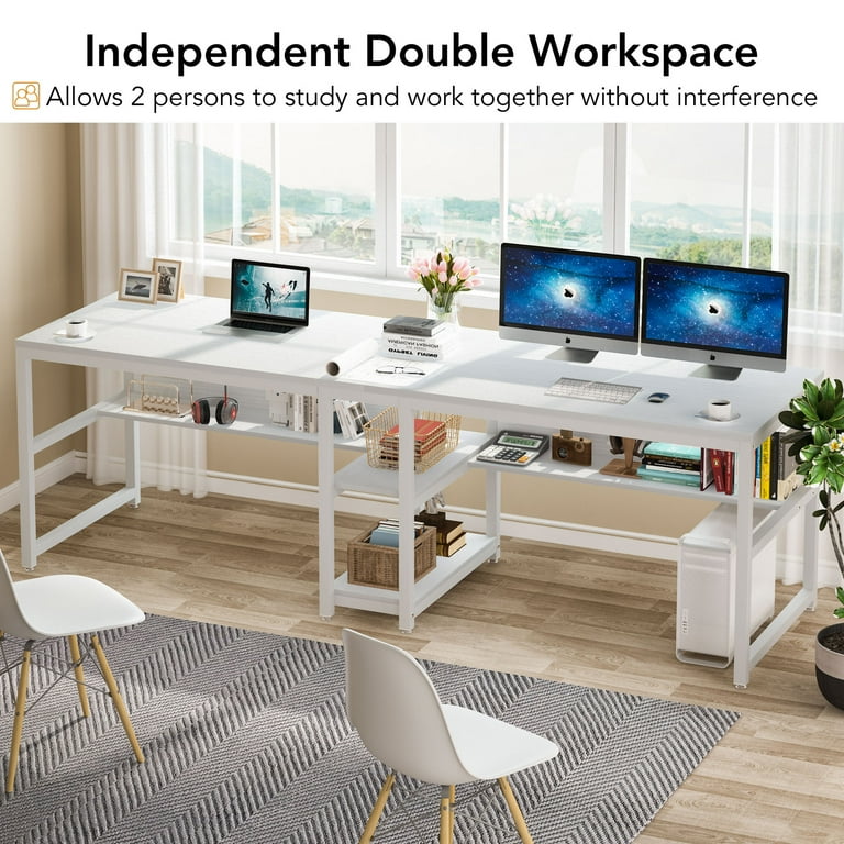 Tribesigns 78 Inches Computer Desk, Extra Large Two Person Office Desk with Shelf, Double Workstation Desk for Home Office(White)