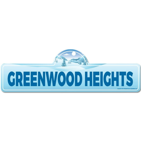 Greenwood Heights Street Sign | Indoor/Outdoor | Skiing Skier Snowboarder Décor for Ski Lodge Cabin Mountian House | SignMission personalized gift