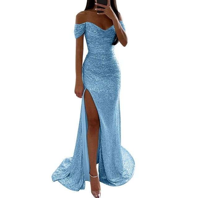 Puawkoer Robe de Bal pour Femmes Robe d'Été Longueur Genou Robe de Soirée Robe à Sequins Robe Décontractée d'Été Col Haut Robe Maxi Manches Courtes Robe Midi d'Été pour Femmes Travail
