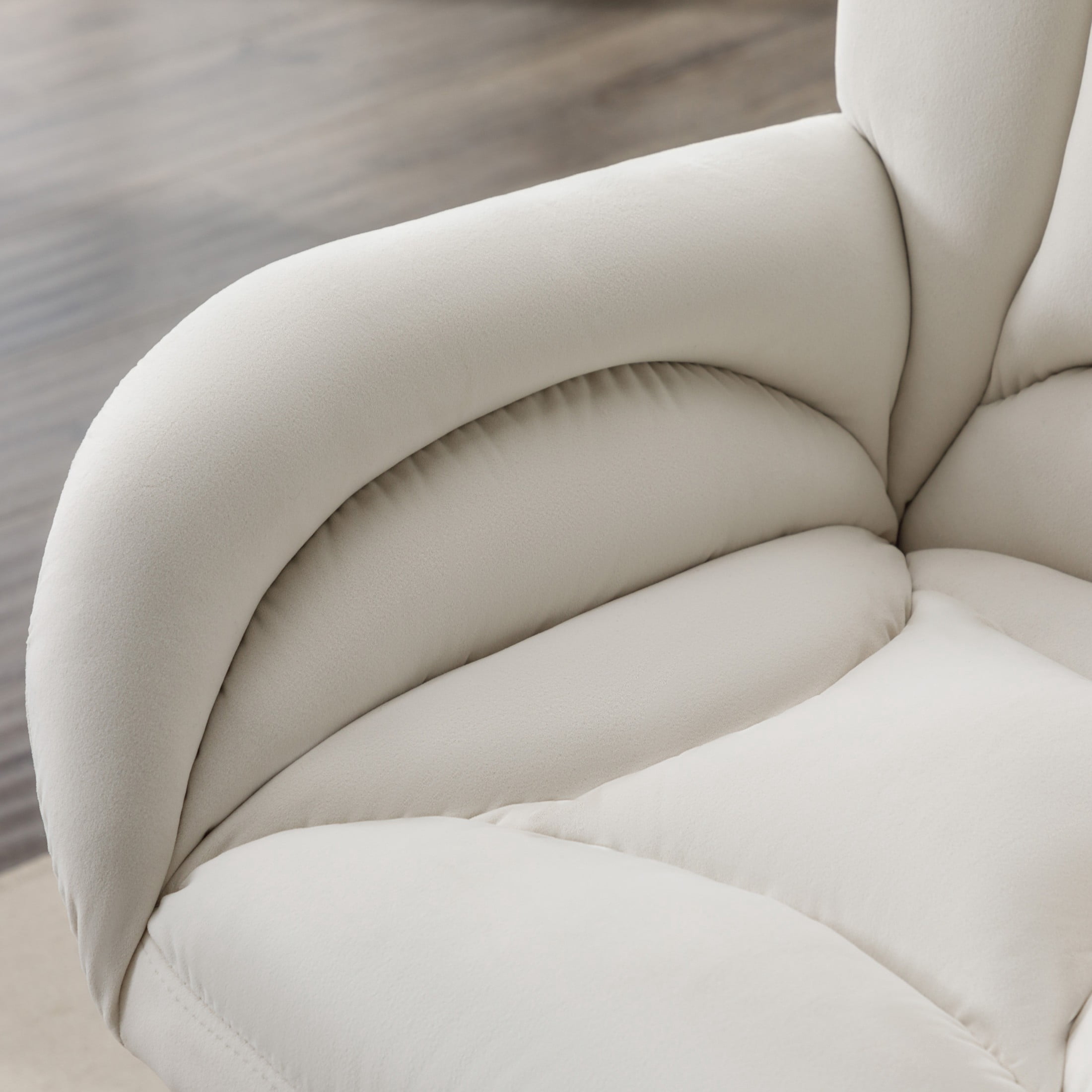 Noble House Rostin Velvet Swivel Home Office Chair, Ergonomic Makeup Vanity Seat with Adjustable Gold Base, Ivory