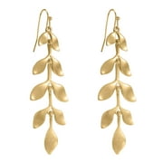 Time and Tru Worn Gold Leaves Dangle Earring, Green