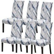 Modern Stretch Dining Chair Covers Removable Washable Spandex Slipcovers for High Chairs Kitchen, Dining Room, Hotel, Ceremony 2/4/6PCS Chair Protective Covers (Blue White, SET of 6)