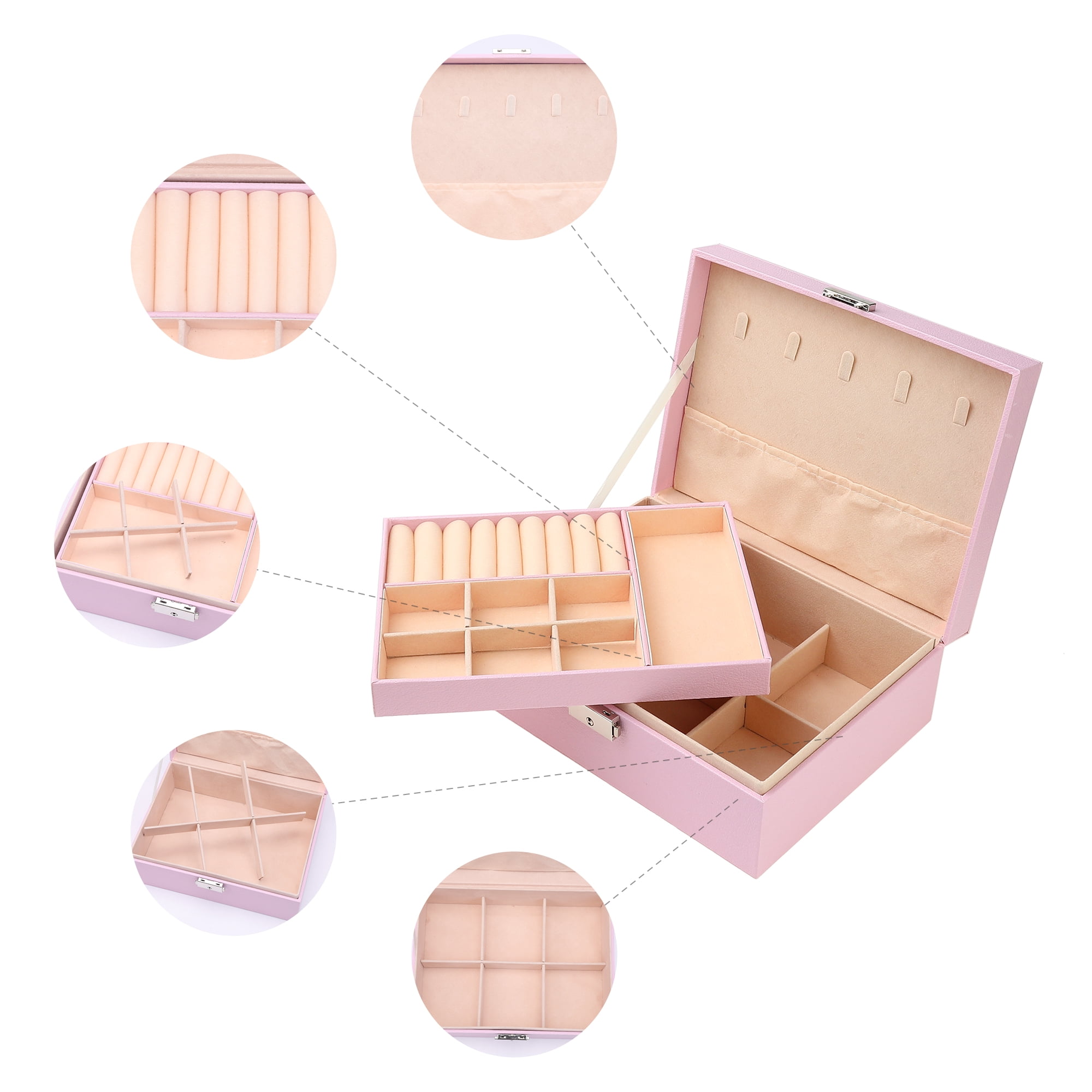 Unique Bargains Jewelry Box Small PU Leather Jewelry Organizer Case Storage Display Holder Pink