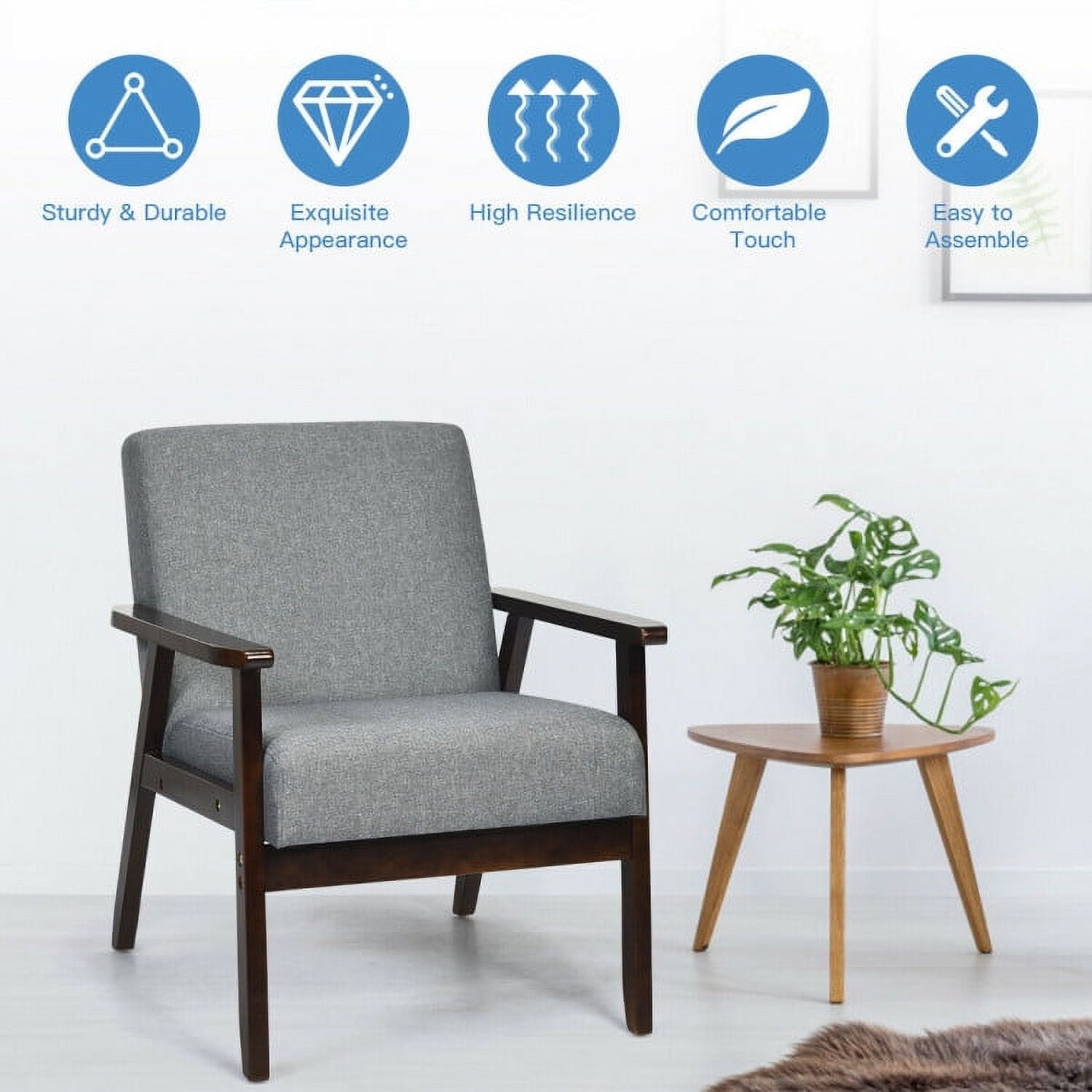 Finihen Mid-Century Modern Accent Chair, Retro Fabric Armchair, Solid Rubber Wood Fabric Accent Armchair, for Living Room, Gray Finihen Mid-Century Modern Accent Chair, Retro Fabric Armchair, Solid Rubber Wood Fabric Accent Armchair, for Living Room, Gray