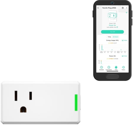 YoLink Smart Energy Plug 15A – 1/4 Mile LoRa Range, High-Power Devices with Cycle Schedule, Real-Time Energy Monitoring, Overload Protection, Alerts, Alexa, Google, IFTTT, HA, Hub Required