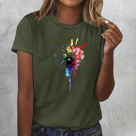 ClodeEU Womens Graphic Printed Tees , Casual Classic, Fashion Everyday Wear Soft Breathable T Shirts Army Green,Womens Plus S