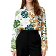 thumbnail image 4 of Womens Button Down Shirts Oversized Long Sleeve Floral Printed Blouses Casual Work Tops Drop Shoulder Outfit Clothes Orange M, 4 of 5