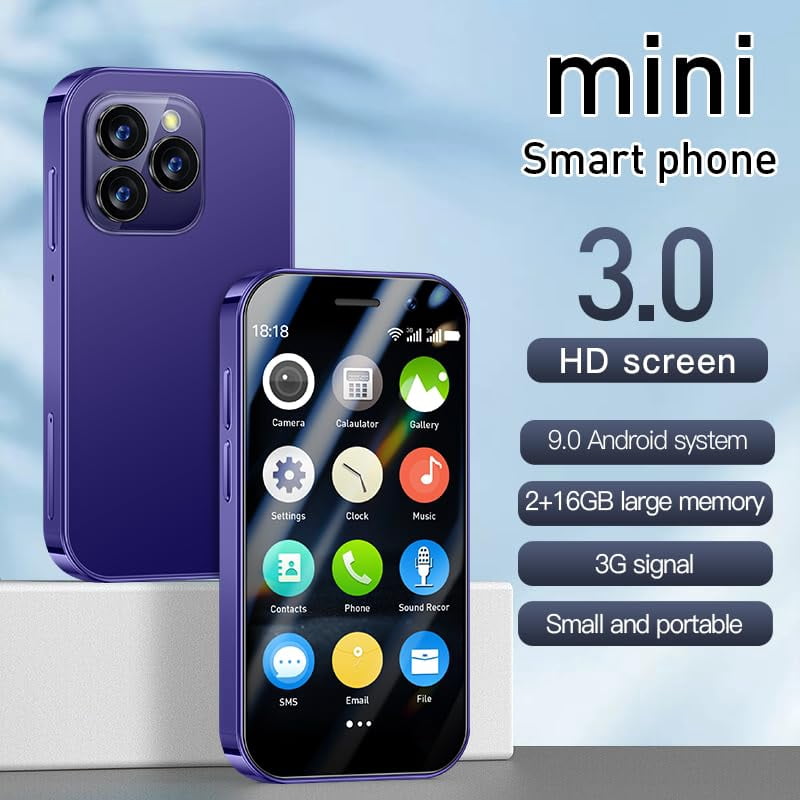 Mini Smart Phone Unlocked for Kids Tiny Smartphone Android 9.0 3Inches Portable Small Size Cellphone 2GB RAM 16GB ROM 5MP Backup Moible Phones Gift for Students