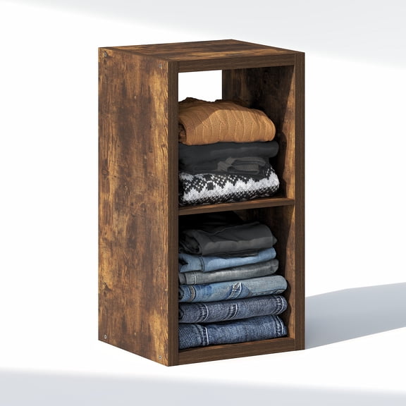 Furinno CUBIC 2-Cube Closet Organizer Open Shelf Extra Thick Frame Amber Pine