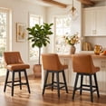 thumbnail image 7 of Swivel Counter Height Bar Stools, Set of 3, 27'' Modern Bar Stool with Curved Back and Solid Wood Legs, Bar Stools for Kitchen Island, Faux Leather Brown, 7 of 7