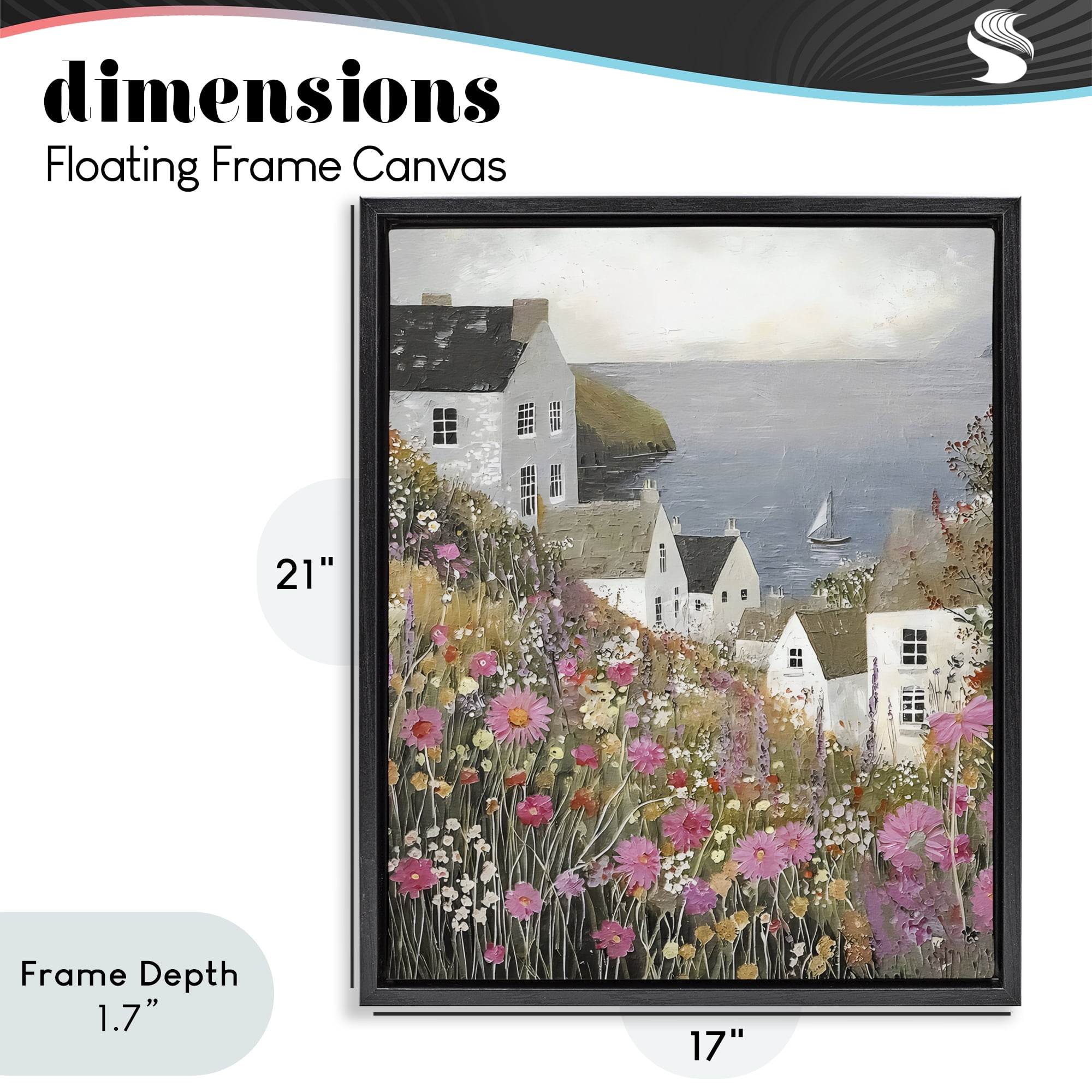 Stupell Industries Picturesque Village over Sea Black Framed Floater Canvas Wall Art, design by Riley B