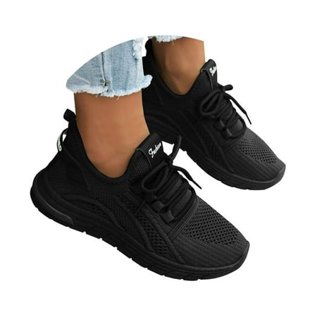 Women s Running Shoes Sports Shoes Lightweight Round Toe Deep Mouth Lace Up Casual Sneakers Breathable Flat Mesh Shoes Fitness Walking Shoes