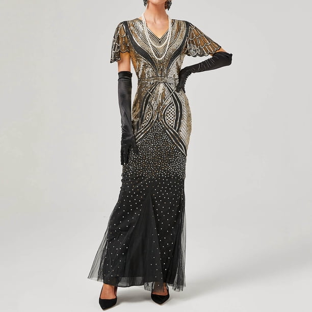 WILLBEST Vestido Vintage Sexy sin Mangas para Mujer, Vestido de Noche Ligero de Fiesta de Los Años 20, Vestido Largo Ajustado con Falda de Cola de Pez Mediana