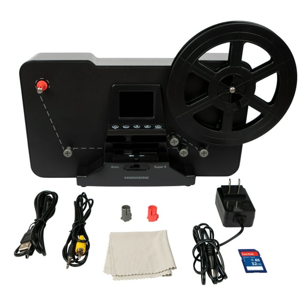 Magnasonic All-in-One Super 8/8mm Film Scanner, Converts Film into Digital Video, Scans 3, 5 and 7 Super 8/8mm Film Reels with Bonus 32GB SD Card