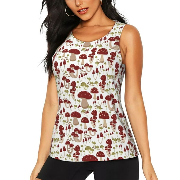 Fotbe Mushroom Blusas Sin Mangas para Mujer – Estilo Casual, Corte Suelto, Slim-Fit, Cuello Redondo Deportivo, Tops de Verano para Gimnasio y Yoga-Small