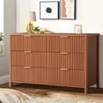 thumbnail image 2 of Haverchair 6 Drawer Dresser with Fluted Panel, Wide Chest of Drawers, Curved Wooden Dresser for Closet with Metal Wide Handle, Storage Dresser Organizer for Bedroom, Living Room, Hallway, Brown, 2 of 7
