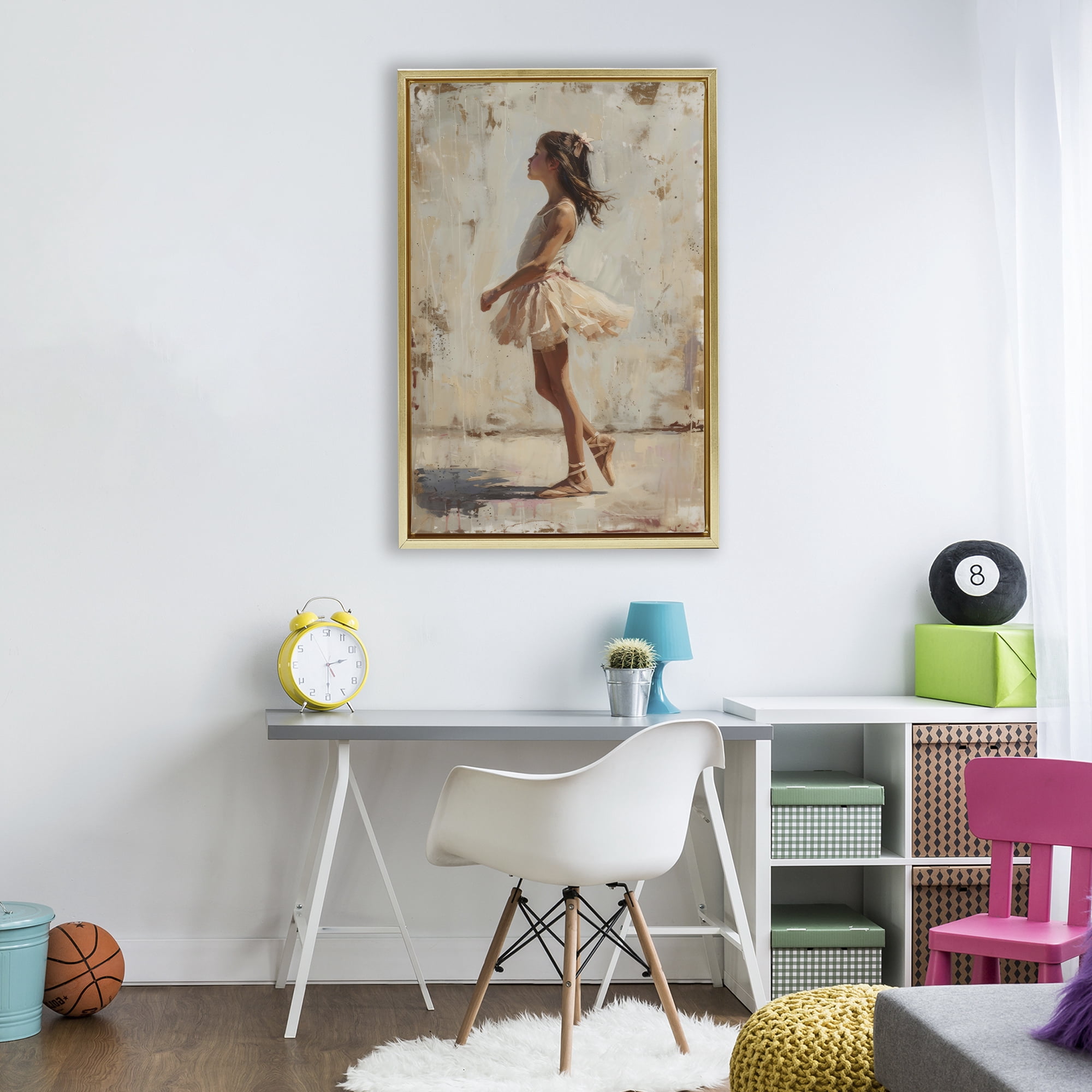 Stupell Industries Ballerina in Soft Light Gold Framed Floater Canvas Wall Art, design by Creative Studio