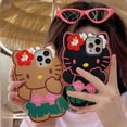 thumbnail image 2 of Sanrio-fundas de teléfono de hello kitty para iPhone 14, 13, 12, 11 Pro Max, funda trasera de silicona suave, falda hula negra hawaiana bonita Fivean unisex, 2 of 2