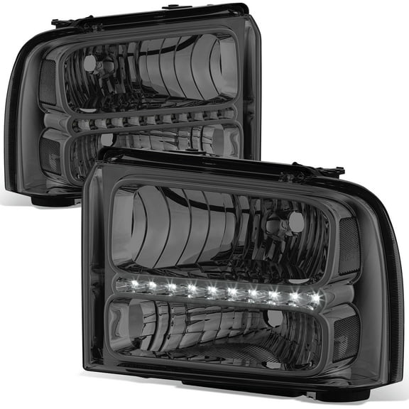 DNA Motoring for 05-07 Ford F250 F350 Super Duty Excursion LED DRL Headlights Headlamps Smoke