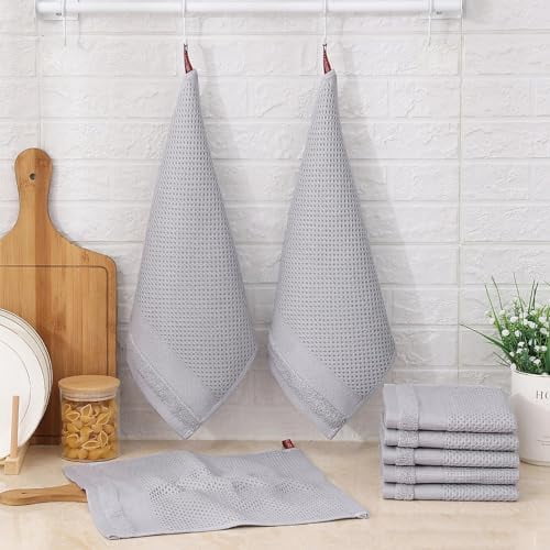 100% Cotton Dish Cloths, 12 Pack - 12 x 12 Inches, Waffle Weave Super Soft and Absorbent Dish Towels Quick Drying Dishcloths, Light Grey