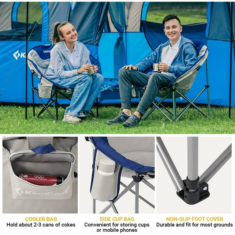 KingCamp Folding Camping Chair Oversized Moon Chair for Adult Sofa Chair Support 300lbs Blue