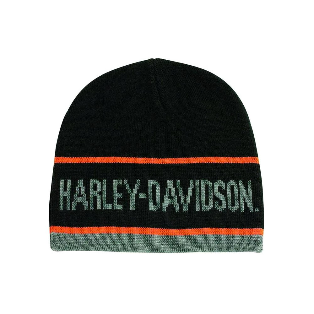 Harley-Davidson - Men's H-D Script Striped Knitted Beanie Cap, Black