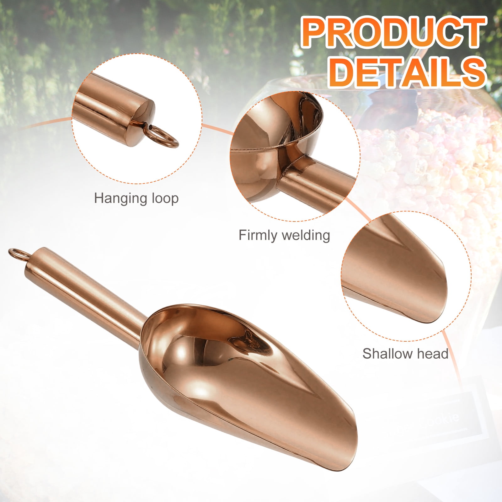 4pcs Metal Ice Scoop, 8.3 inch Stainless Steel Ice Scooper for Bar Use, Rose Gold
