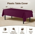 thumbnail image 2 of Exquisite 54" Inch X 108" Plum Disposable Tablecloths - Plastic Rectangle Table Cover - Bulk 48 Pack, 2 of 8