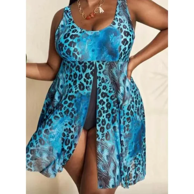 Maillot de Bain une Pièce Grande Taille Floral & Tropical pour Femmes Jupe 4TG Col Rond Rehausseur Grande Taille Robe de Bain Grande Taille