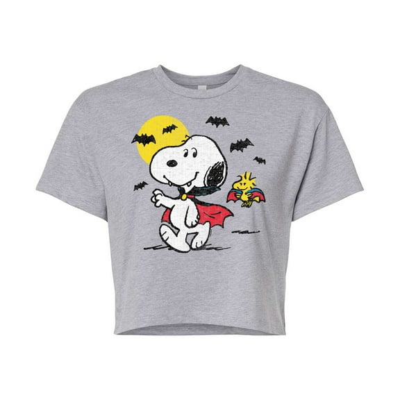 Peanuts - Vampire Snoopy Woodstock - Juniors Cropped Cotton Blend T-Shirt