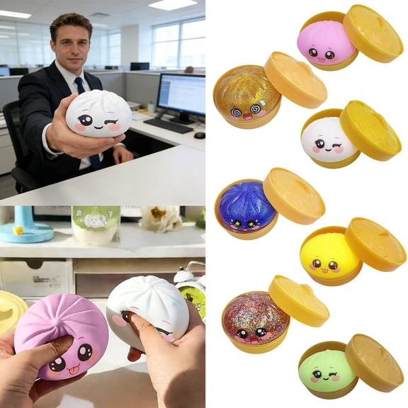 FEOLGEHLY Large Dumpling Squishies Mystery Box Stress Ball, 4 inch Rainbow Mystery Squishies Bun Sensory Toys for Anxiety Relief Fidget, Soft Squeeze Toys for Adults, Classroom Prizes & Party Favors