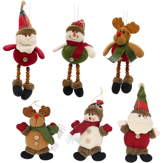 Adornos para árboles de Navidad, adornos navideños de felpa colgantes Papá Noel, muñeco de nieve, renos
