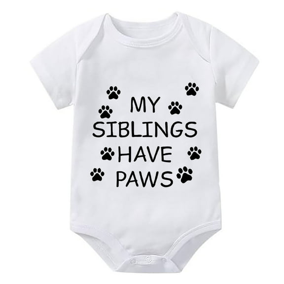 My Siblings Have Paws Baby White Bodysuit Short Sleeve Coming Home Outfit for Baby Boy Summer White Newborn Clothes for Girls
